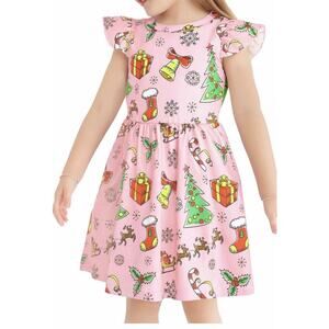 Girl Christmas A Line Casual Dress Candy Canes Santa 5/6 New